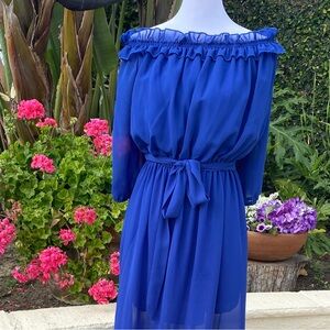 Elegant Blue Off-Shoulder Dress